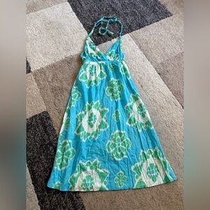 Floral Halter Maxi Dress - Blue and Green